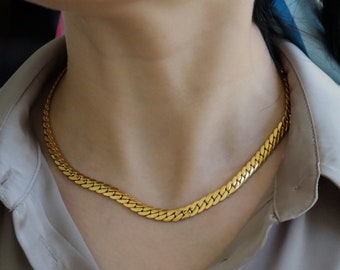 18K Gold Bamboo Chain Vintage Style Snake Chain WATERPROOF Necklaces Stainless Steel Choker Chain Jewelry Gold Gift for Her Handmade Jewelry