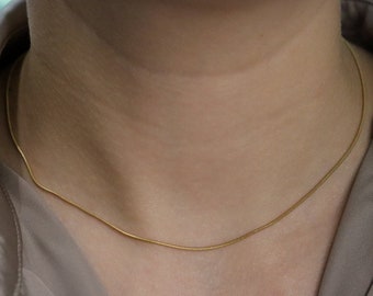 Gold Mini Round Snake Herringbone Chain Necklaces Stainless Steel 1mm Chain WATERPROOF Necklace