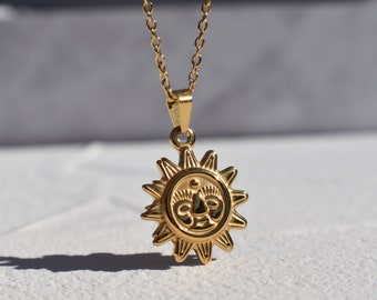 GOLD FILLED Sun Necklace, Sunburn Necklace, Sunburst Pendant, Gold Filled Chain Necklace WATERPROOF