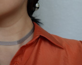 SILVER Vintage Choker Herringbone Necklace, Mesh Choker Necklace Women, Stainless Steel WATERPROOF Jewelry Vintage Jewelry Necklace for Her