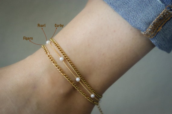 18kGold Stainless Steel Anklet Gold Chain Anklet Herringbone, Link, Curby, Pearl Anklet Gold Ankles Bracelet Set Chain Anklet Set WATERPROOF