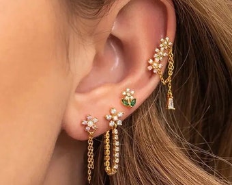 Gold Piercing Earrings · Gold Filled Earring Set, Zircon Stone Minimalist Ear Cuff No Piercing, Stacking Stack Helix Earrings, Gift For Her