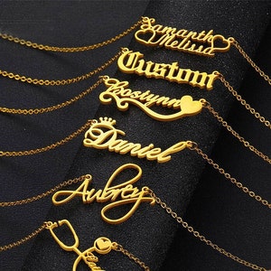 Custom Name Necklace Gold Filled Customized Cursive Script Font Personalized Jewelry Gifts Minimalist Handmade Best Gift For Her Mom Friend image 1