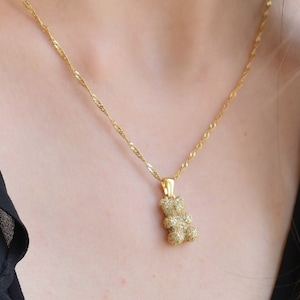 18K Gold BEAR Charm Pendant Solid Crystal Bear Animal Necklace Vintage Choker Necklace Earring Bear Women, Men Jewelry Her Best Friend