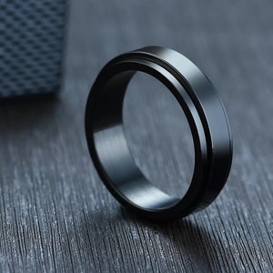 Engraved Ring, Onyx Mens Rings Fidget Black Spinner Rings, Blackstone Fidget Rings Band Women Men Dad Spinner Finger Custom Rings WATERPROOF