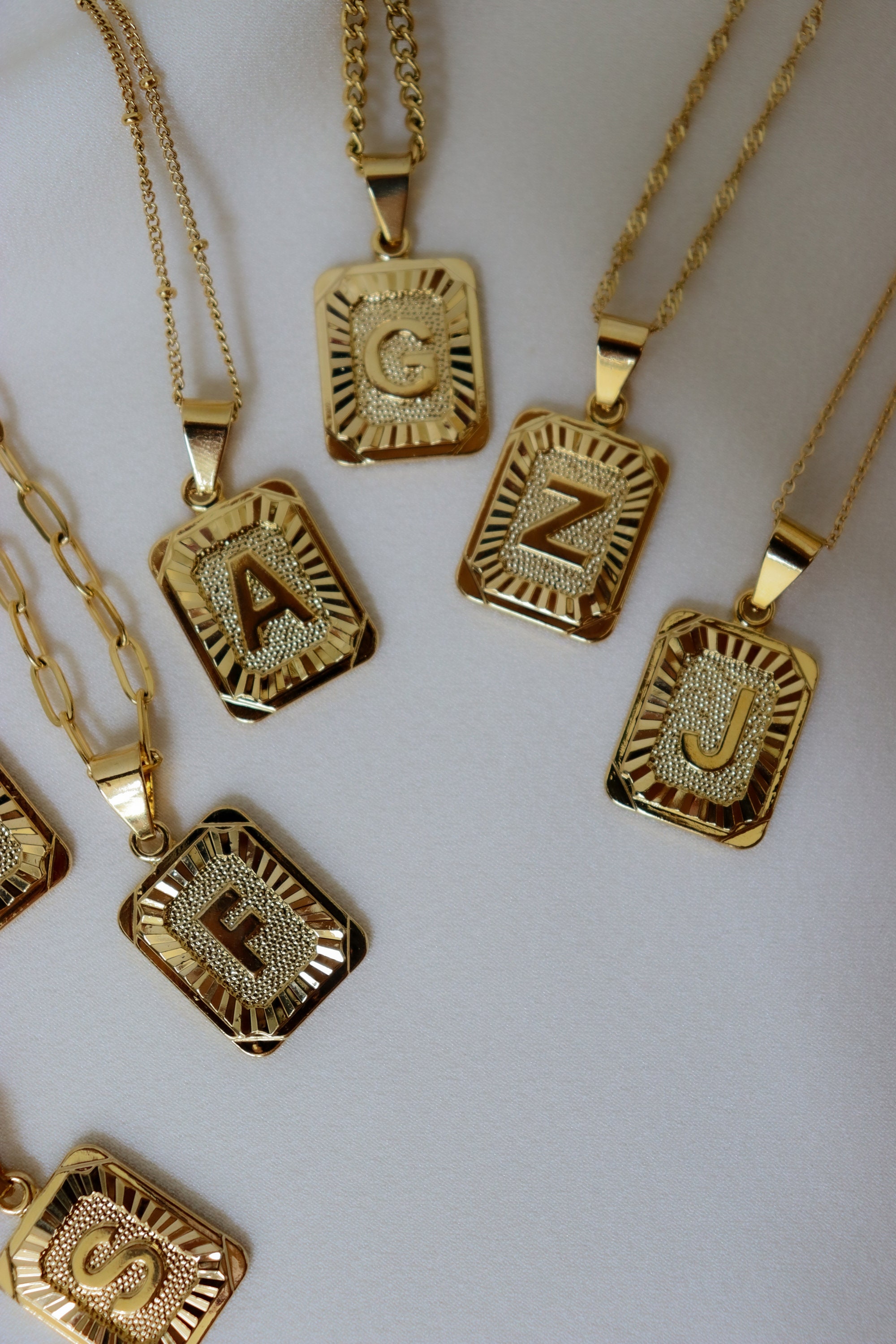 Initial Necklace Sterling Silver, Medal Initial Letter Pendant Necklace