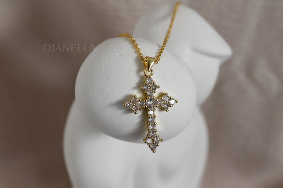 Gold Cross Necklace, Gold Dainty Religious Cross Women Men Kids Necklace, Gold Chain Necklace, Pray Rosary Pendant Christmas Gift