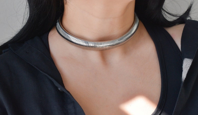 Silver Choker Necklace, Sterling Silver Thick Choker, Woman Choker Necklace Chunky Neck Chain Punk WATERPROOF Jewelry Gift For Him Her Women image 1