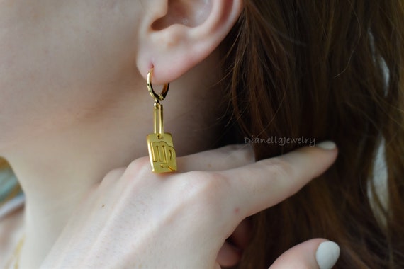 Astrology Gold Filled Virgo Zodiac Sign Earrings · Polished WATERPROOF Square Her Charm Earrings Engraved Personalized Birthday Gift Jewelry