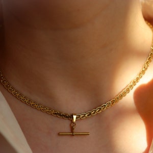 18K GOLD FILLED Vintage Choker Necklace Women Mesh Choker T Bar Charm WATERPROOF Gold Gift Jewelry Non Tarnish Gemstone Zircon Necklace image 4