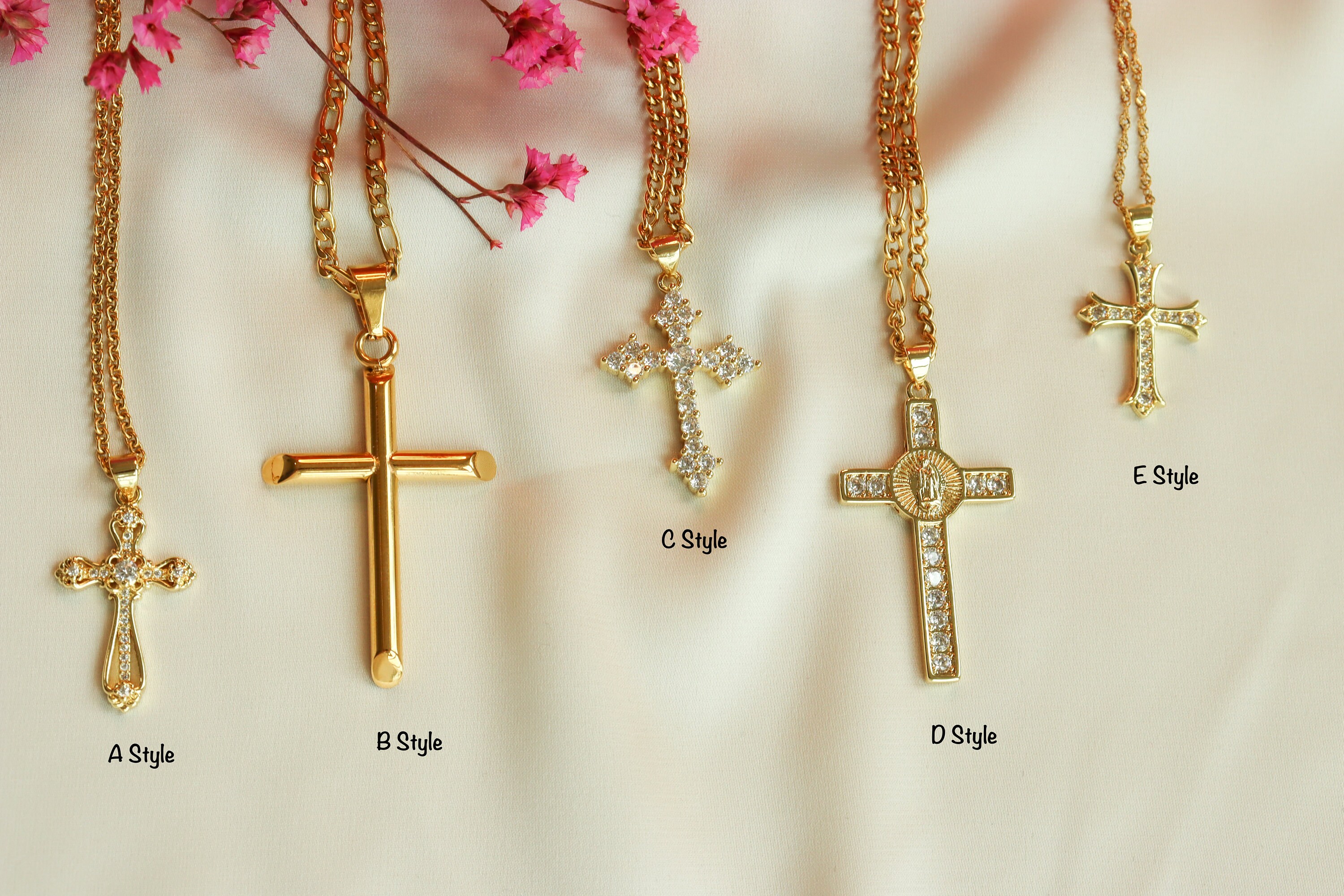 Gold Cross Necklace Gold Dainty Religious Cross Women Men Kids Necklace