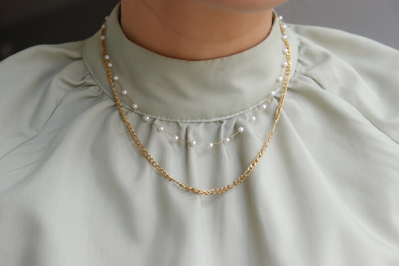 Gold Herringbone Rope Twist Chain Freshwater Pearl Chain Etsy