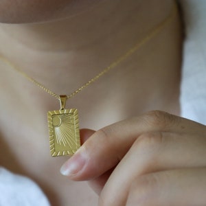 18K GOLD FILLED Sun Moon Square Rectangle Pendant Necklace, WATERPROOF Gold Filled Necklace Anti Tarnish Jewelry Gold Handmade Gift for Her image 5