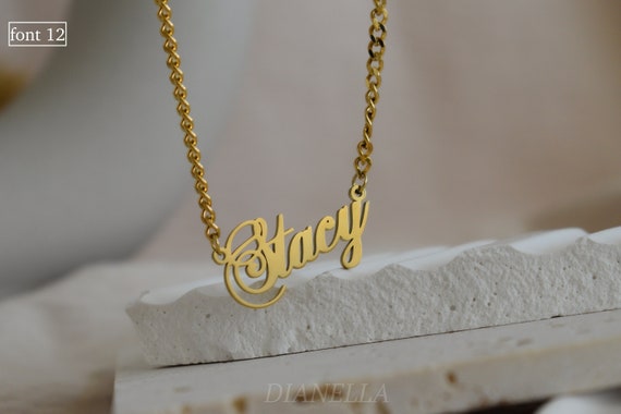 Custom Name Necklace · Personalized Name Necklace, Stacy Handmade Necklace Gold Gift Jewelry For Her Love Old English Cursive Font Script