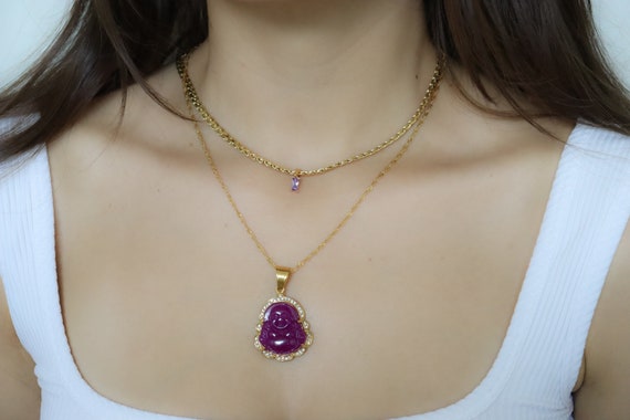 Purple Buddha Necklace, Vintage Choker SET Buddhism Religious Jewelry Jade Buddha Necklace Buddha Laughing Waterproof Jewelry Christmas Gift