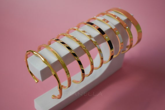 Gold FILLED Cuff Bracelet, Gold Bangle Bracelet, Diamond Minimalist Custom Bracelet, Cuff Engraved Adjustable Unique Her Bracelet WATERPROOF
