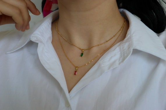 18K Gold Zircon Necklace · Zircon Handmade Homemade Set Stainless steel Chain Necklace · Colorful Waterproof Jewelry Gold Jewelry Necklaces