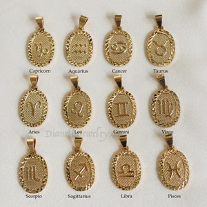 Gold Tarot Card Pendants · Necklaces Zodiac Constellation Taurus Aries Leo Gemini Scorpio Libra Pisces WATERPROOF Charm Jewelry Gift Her Him