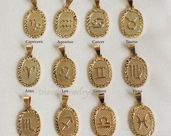 Gold Tarot Card Pendants · Necklaces Zodiac Constellation Taurus Aries Leo Gemini Scorpio Libra Pisces WATERPROOF Charm Jewelry Gift Her Him