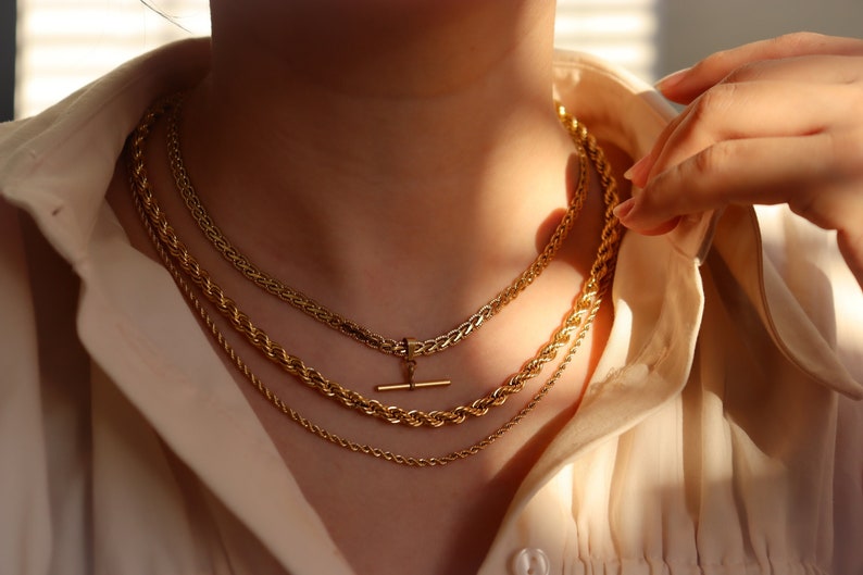 18K GOLD FILLED Vintage Choker Necklace Women Mesh Choker T Bar Charm WATERPROOF Gold Gift Jewelry Non Tarnish Gemstone Zircon Necklace image 1