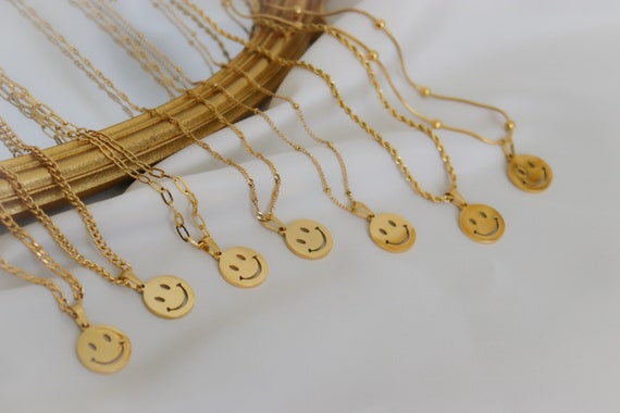 Gold Smiley Face Necklace · Emoji Pendant Necklace Minimalist Spirit Charm Necklace Personalized Necklace Emoji Necklace WATERPROOF Her Gift