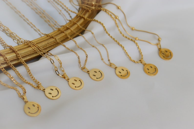 Gold Smiley Face Necklace Emoji Pendant Necklace Gold Charm Etsy