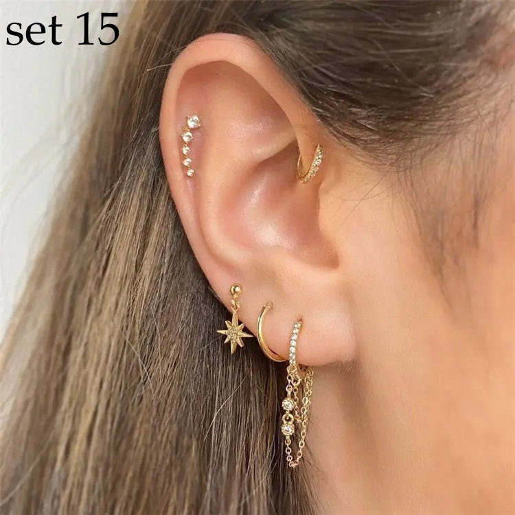 Piercing Earring Set Gold Earring Set Conch Piercing Opal