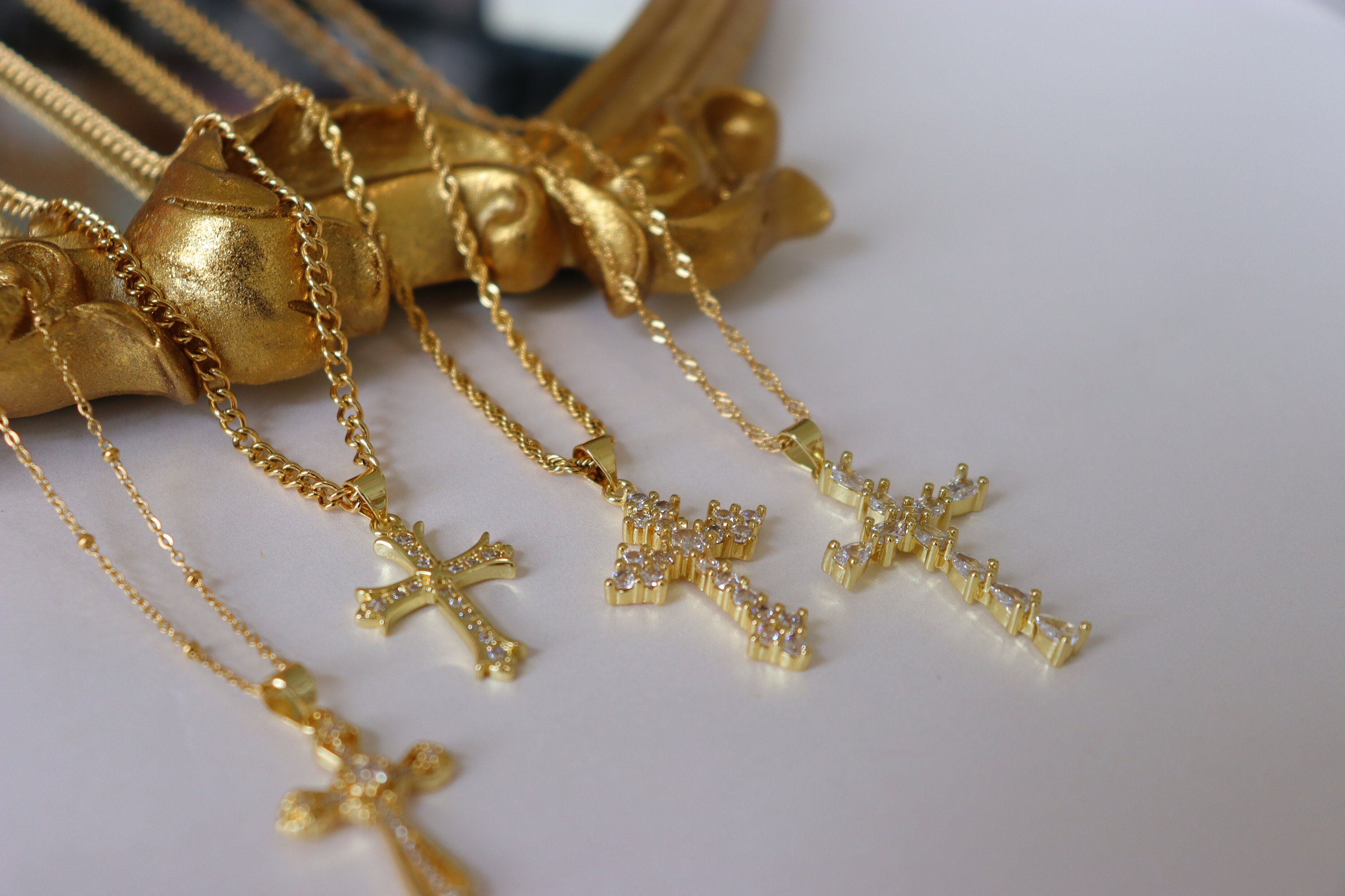 Gold Cross Necklace Gold Dainty Religious Cross Women Men Kids Necklace