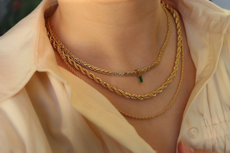 18K GOLD FILLED Vintage Choker Necklace Women Choker Necklace, WATERPROOF Gold Gift Jewelry Anti Tarnish Gemstone Zircon Necklace Model 3 Set - 2
