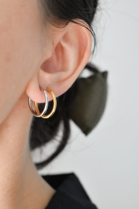 Gold Hoop Earrings Silver Huggie Hoop Earrings - Gold Filled Minimalist Hoops, Dainty Sleeper Earrings, WATERPROOF Handmade Everyday Jewelry