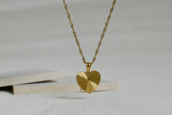 18K GOLD Filled Heart Shine Stainless Steel Necklace · Bright Pendant Love Charm Thick Bar WATERPROOF Necklace · Personalized Birthday Gift