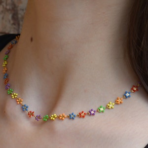 Daisy Necklace, Daisy Colorful Chain, Daisy Belly Chain, Body Chain, Gold Daisy Bracelet, Anklet, Summer Jewelry WATERPROOF