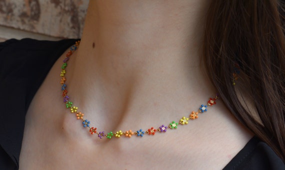 Daisy Necklace, Daisy Colorful Chain, Daisy Belly Chain, Body Chain, Gold Daisy Bracelet, Anklet, Summer Jewelry WATERPROOF