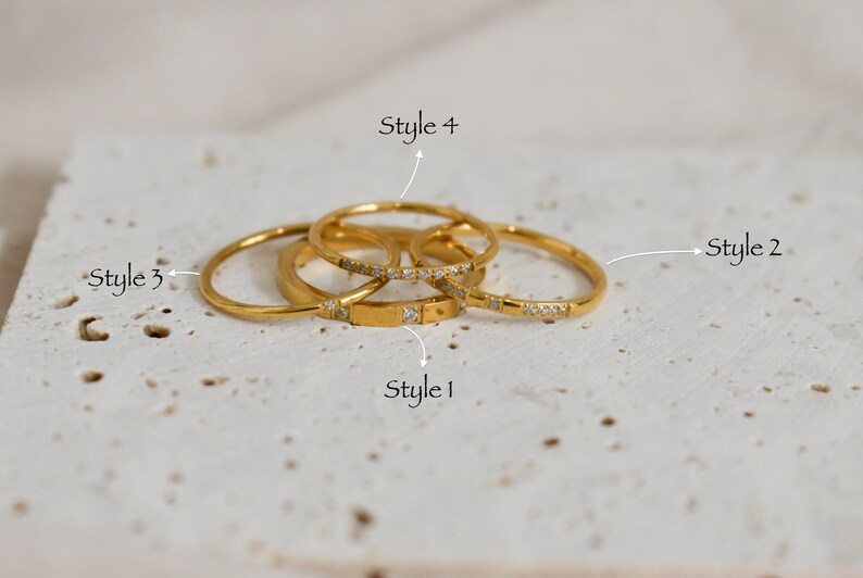 18k Gold Wedding Ring Simple Minimalist Stacked Rings For Women Signet Rings Bridesmaid Gift for Her WATERPROOF Thin Rings image 5