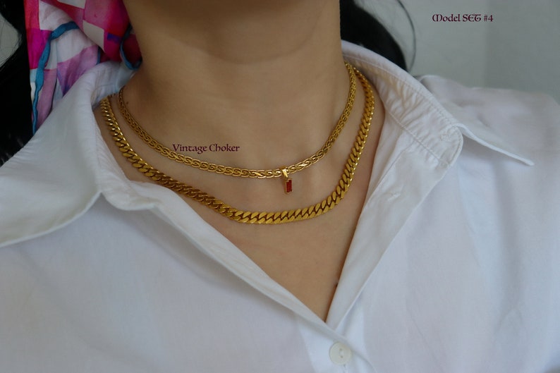 18K GOLD FILLED Vintage Choker Necklace Women Choker Necklace, WATERPROOF Gold Gift Jewelry Anti Tarnish Gemstone Zircon Necklace Model 2 Set - 4