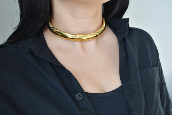 Thick Chunky Gold Filled Choker, Women Choker Necklace Big Brave Stretchable Chain Jewelry · Christmas Birthday Anniversary Jewelry Gift