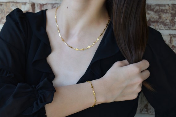 Gold Minimalist Cross Bracelet, Cross Charm Chain, Kids Dainty Cross Chain Necklace, WATERPROOF, Gift For Her, Mothers Gift