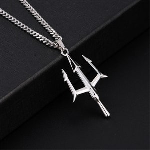 Trident Pitchfork Silver Chain Necklace - Poseidon's Trident Pendant Necklace Silver Chain Men Women Gift for Him Man Dad WATERPROOF Jewelry