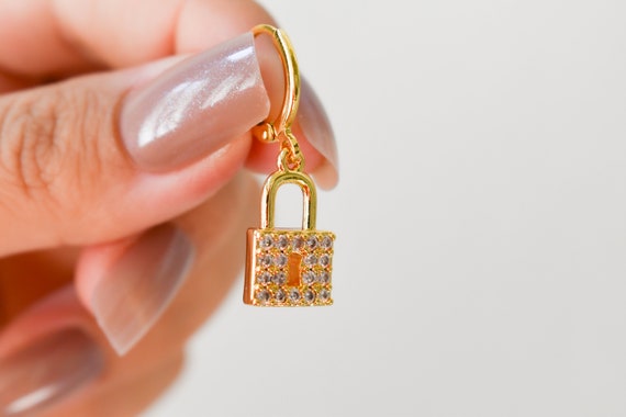 GOLD Lock Pendant Love Lock Earrings WATERPROOF Diamond Necklace Gold Pendant Necklace Gold Mexican Earrings Girl Gift Girlfriend Mom Mother