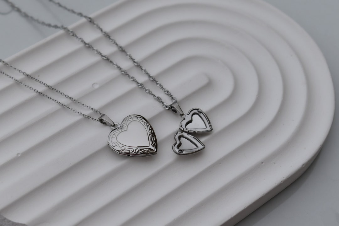 Sterling Silver Photo Locket Necklace, Silver Heart Locket Necklace