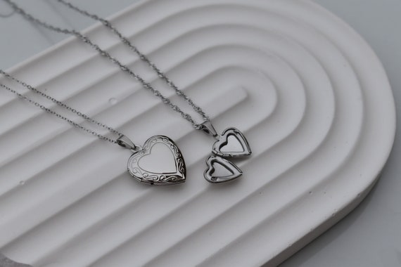 Sterling Silver Photo Locket Necklace, Silver Heart Locket Necklace, Custom Engraved Necklace, Minimalist Gift Handmade, WATERPROOF Jewelry