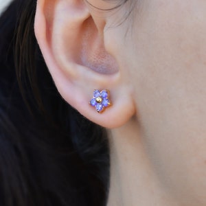 Flower Earrings - Gold Filled Stud Earrings Amethyst Purple Stud Earrings Daisy Flower Earrings, WATERPROOF Young Women Girl Birthday Gift