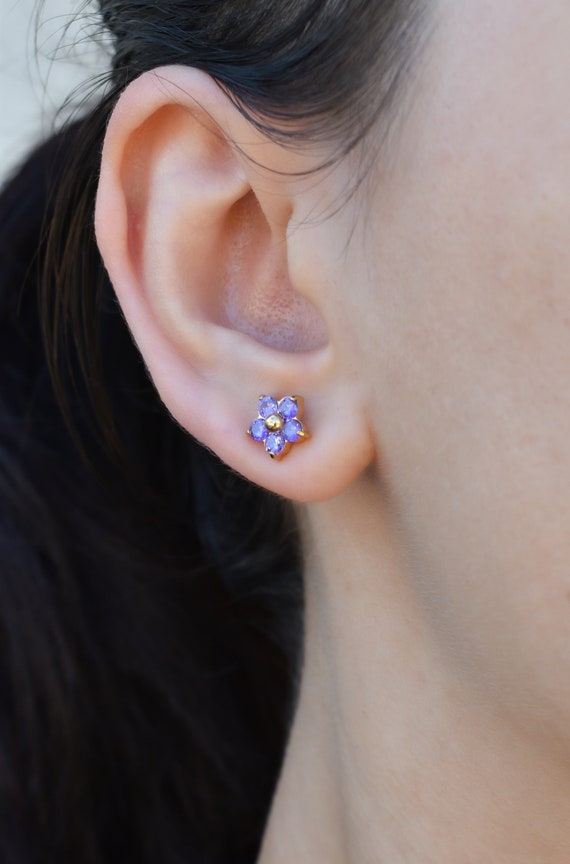 Flower Earrings - Gold Filled Stud Earrings Amethyst Purple Stud Earrings Daisy Flower Earrings, WATERPROOF Young Women Girl Birthday Gift