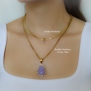 Light Purple Buddha Necklace, Vintage Choker Set Buddhism Religious Jewelry Jade Buddha Necklace Buddha Laughing Waterproof Jewelry Gift