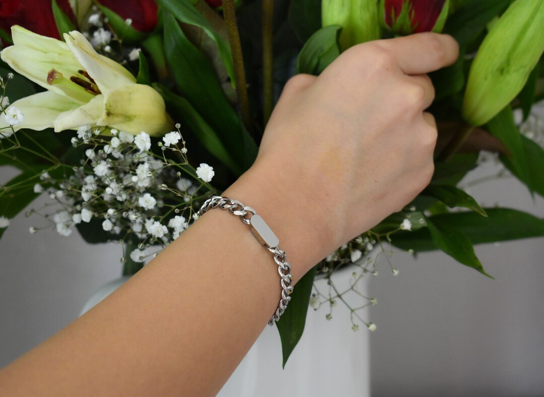 Sterling Silver Gold Bracelet, Bar Bracelet, Custom Engraved Mens Bracelet, Personalized