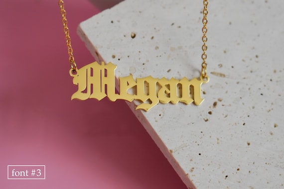 Personalized Custom Name Necklace, Old English Name Megan Necklace, Gold Custom Necklace, Personalized Gift, Gift For Her Teacher Women Girl