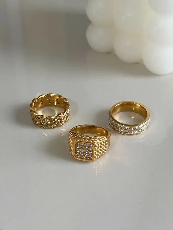 Gold Statement Signet Rings · Best Minimalist Gold Twisted Double Layered Excellent Quality Rings Handmade Detailed Best Everyday Customized