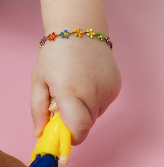 Kids Bracelet · Flower Chain Daisy Multi Colorful Women Bracelets · Gift Baby Girl Kid Toddler Bracelet · Waterproof Hypoallergenic Jewelry