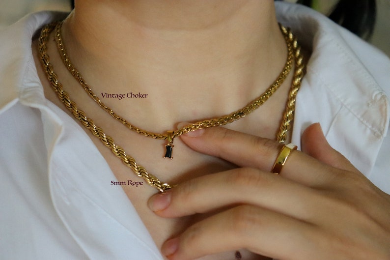 18K GOLD FILLED Vintage Choker Necklace Women Choker Necklace, WATERPROOF Gold Gift Jewelry Anti Tarnish Gemstone Zircon Necklace image 6