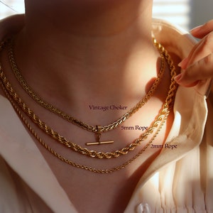 18K GOLD FILLED Vintage Choker Necklace Women Mesh Choker T Bar Charm WATERPROOF Gold Gift Jewelry Non Tarnish Gemstone Zircon Necklace image 2